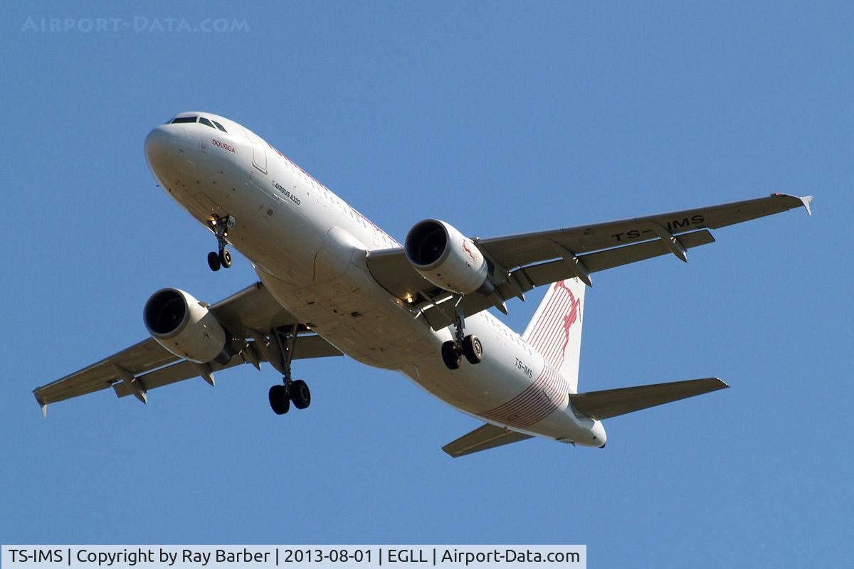 TS-IMS, 2011 Airbus A320-214 C/N 4689, Airbus A320-214 [4689] (Tunisair) Home~G 01/08/2013. On approach 27R.