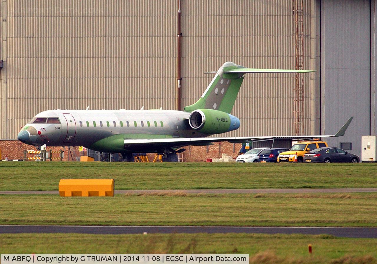 M-ABFQ, 2012 Bombardier BD-700-1A10 Global 6000 C/N 9494, Has been hangared and hidden away at Cambridge for most of the last two years. It has never been painted.