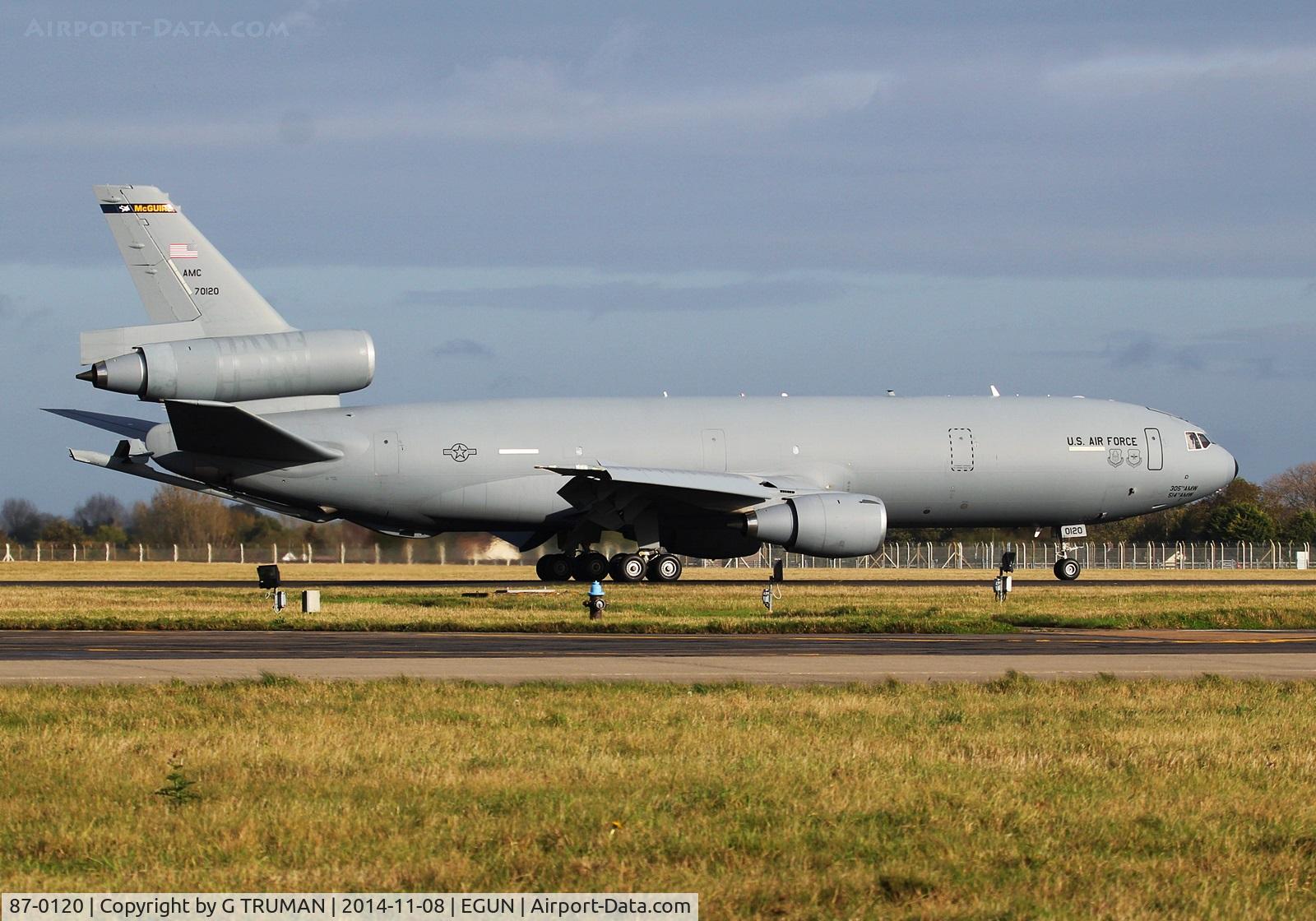 87-0120, 1987 McDonnell Douglas KC-10A Extender C/N 48306, Rolling out at the end of the runway, about to turn off. Saturday morning arrival.