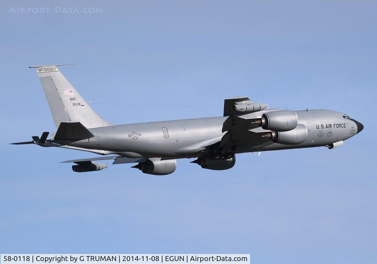 58-0118, 1958 Boeing KC-135R Stratotanker C/N 17863, Tanker departing immediately after an RC-135V