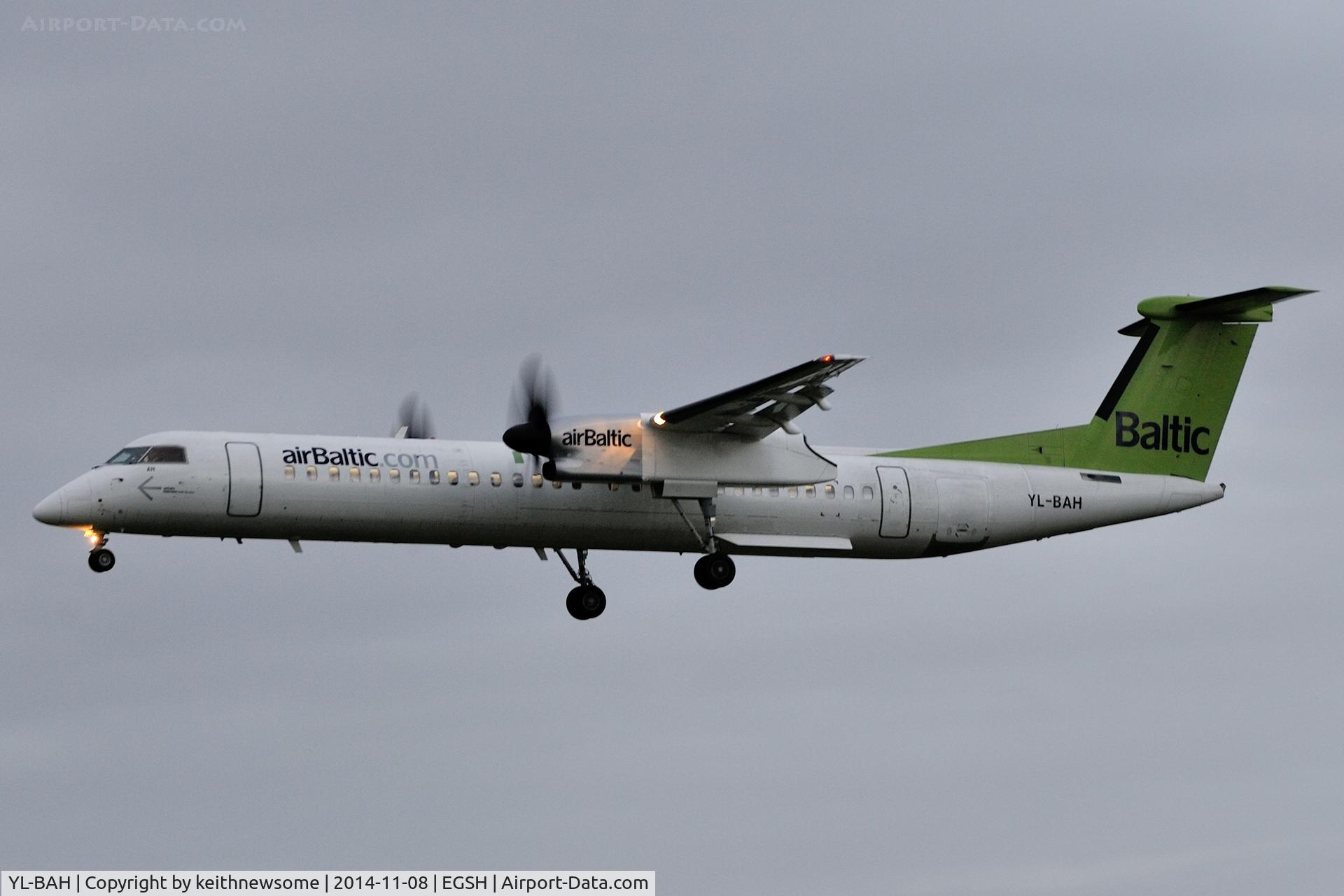 YL-BAH, 2010 De Havilland Canada DHC-8-402Q Dash 8 C/N 4296, Arriving for paintwork.