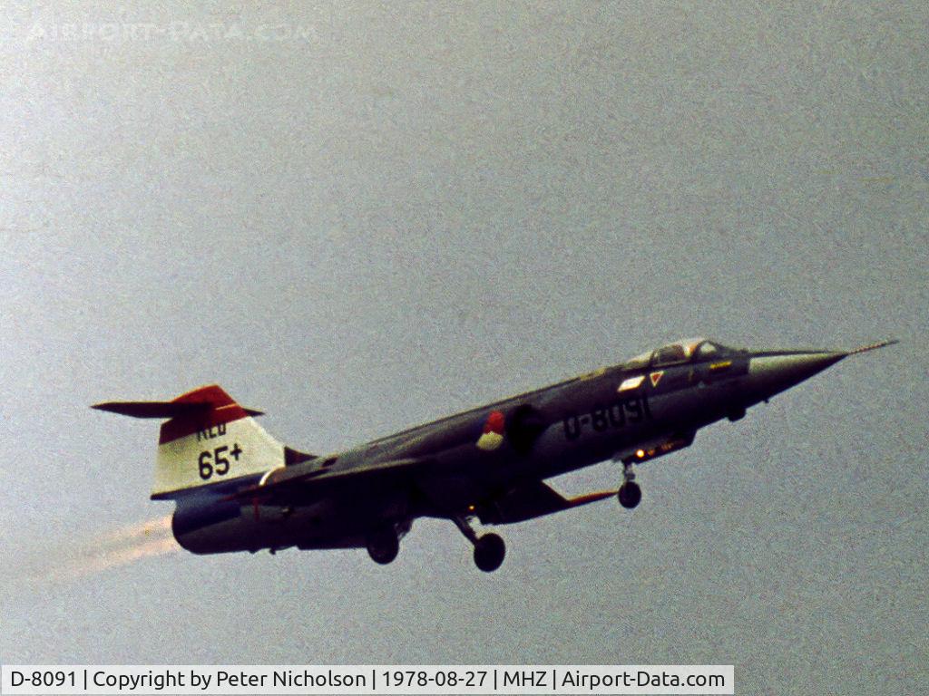 D-8091, 1963 Lockheed F-104G Starfighter C/N 683-8091, F-104G Starfighter with 65th anniversary markings for 322/323 Squadrons Royal Netherlands Air Force in action at the 1978 RAF Mildenhall Air Fete.