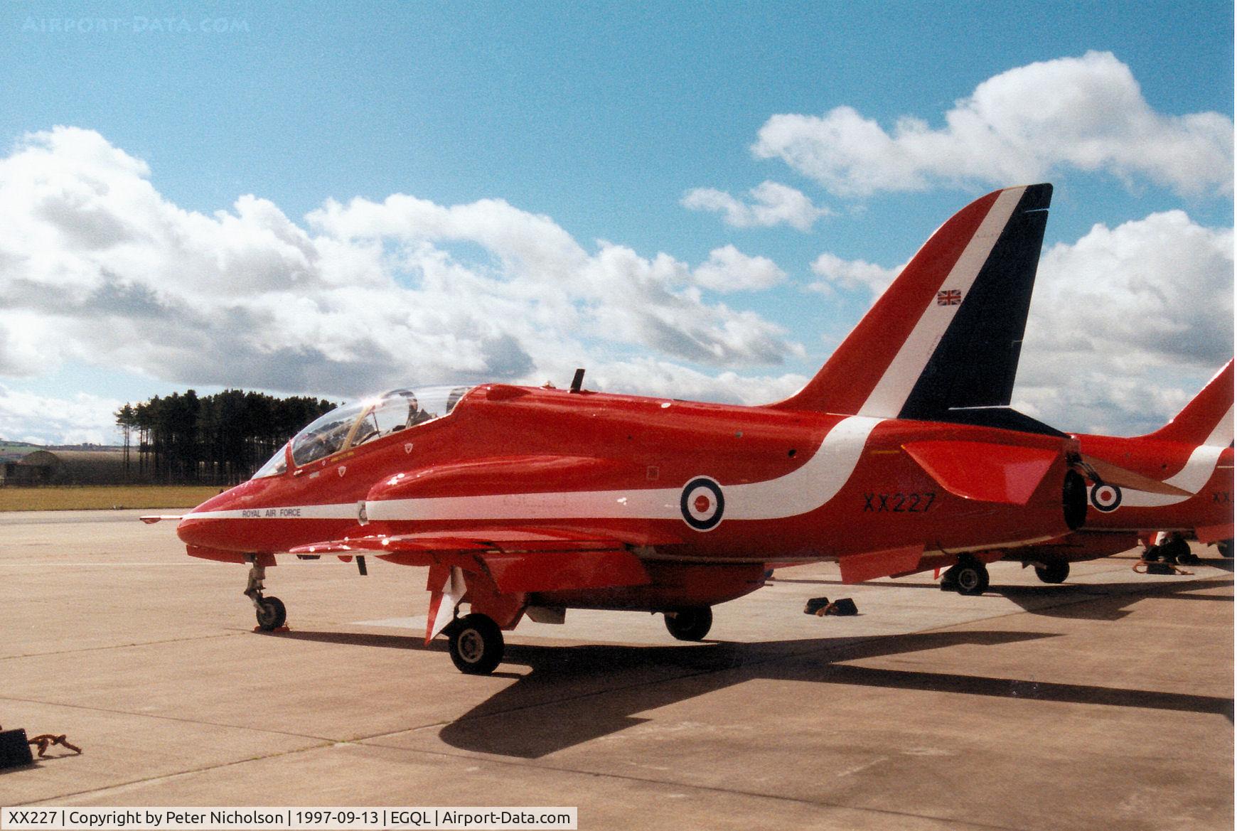 XX227, 1978 Hawker Siddeley Hawk T.1A C/N 063/312063, Hawk T.1A of the Red Arrows aerobatic display team as seen at the 1997 RAF Leuchars Airshow.