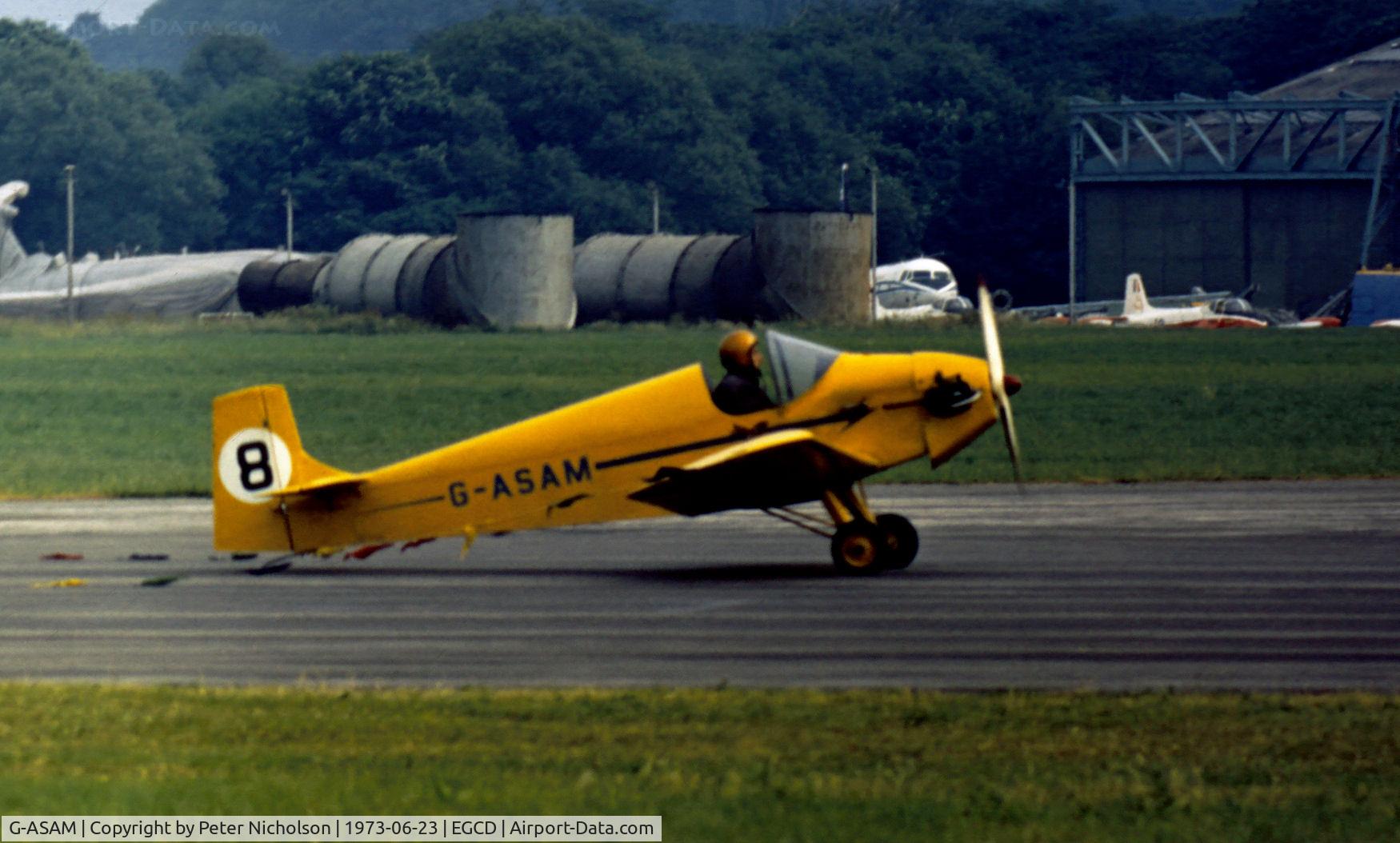 G-ASAM, 1963 Rollason Druine D.31 Turbulent C/N PFA 595, This Druine Turbulent attended the 1973 Woodford Airshow.