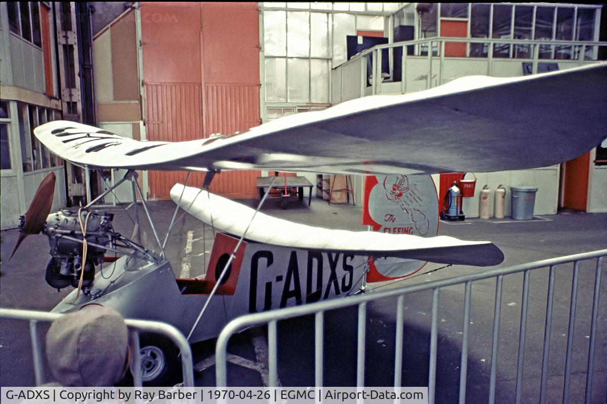 G-ADXS, 1935 Mignet HM.14 Pou-du-Ciel C/N CLS1, Mignet HM.14 Pou-du-Ciel [CLS.1] Southend~G 26/04/1970. From a slide.