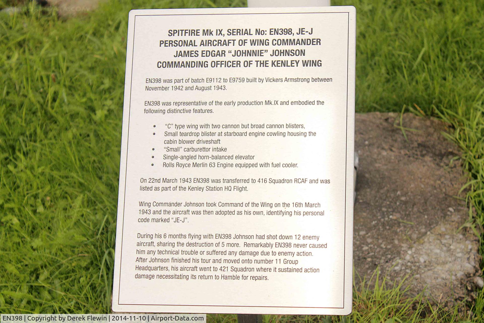 EN398, Supermarine 361 Spitfire HF.IXe Replica C/N BAPC.184, Information sign seen at AMSS Ground Support Equipment Pyle.