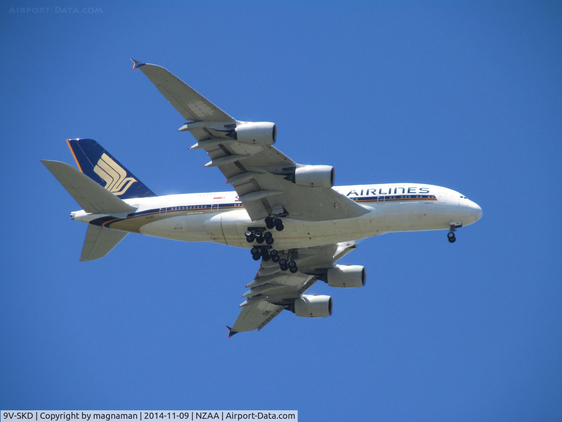 9V-SKD, 2008 Airbus A380-841 C/N 008, Coming into land at AKL flying over flat bush about 10k out.