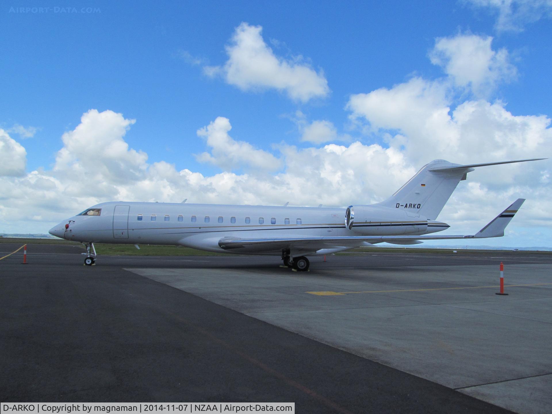 D-ARKO, 2009 Bombardier BD-700-1A10 Global Express C/N 9348, At AKL exec terminal - or shed! ex 9H-BGL