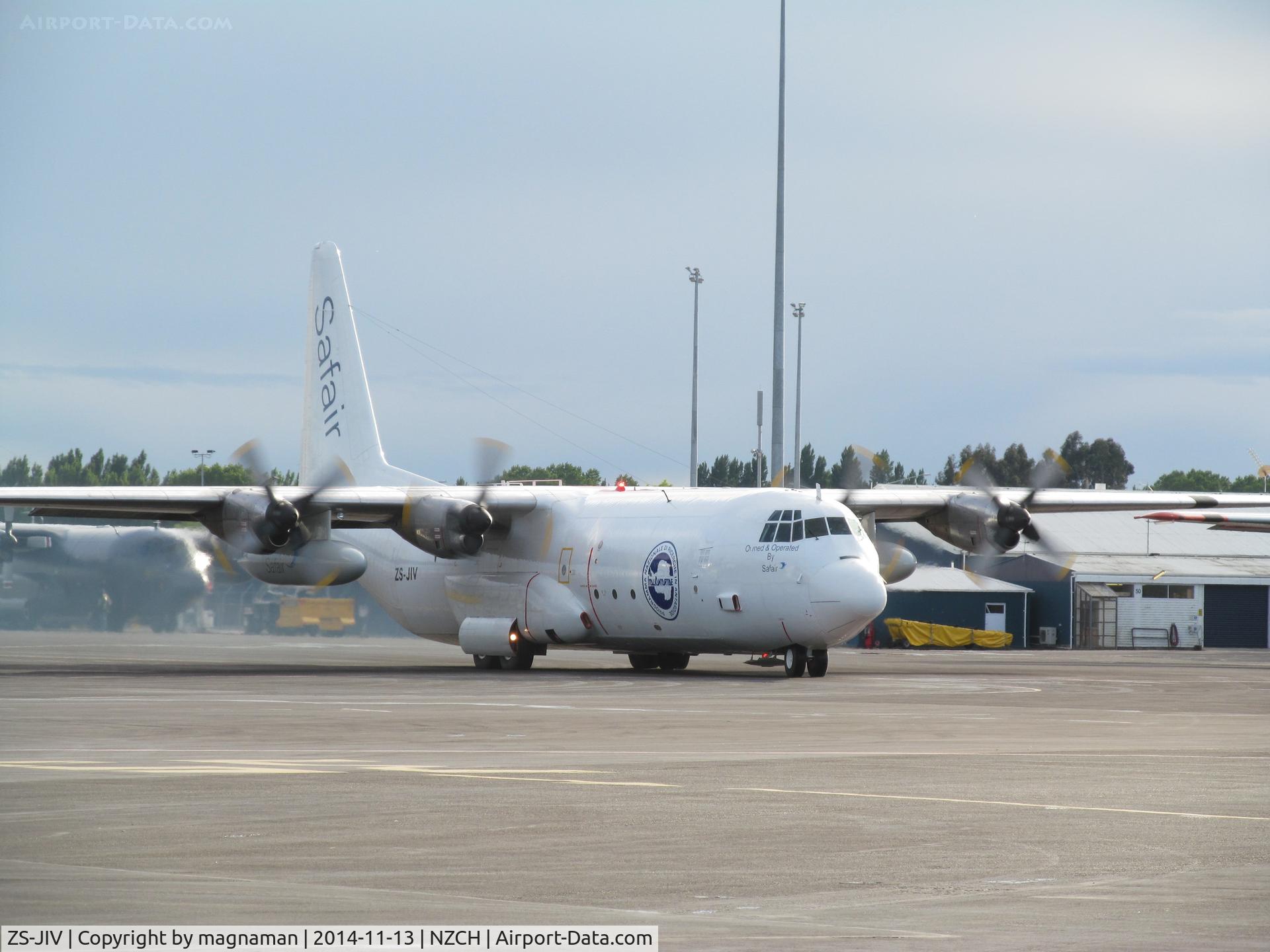 ZS-JIV, 1976 Lockheed L-100-30 Hercules (L-382G) C/N 382-4673, Only taken me years to finally catch up with this globetrotting oldie. Now based temporarily at Christchurch on antartica expedition runs.