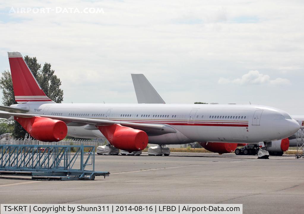 TS-KRT, 2008 Airbus A340-542 C/N 902, Stored inside TAT Technics  without titles...