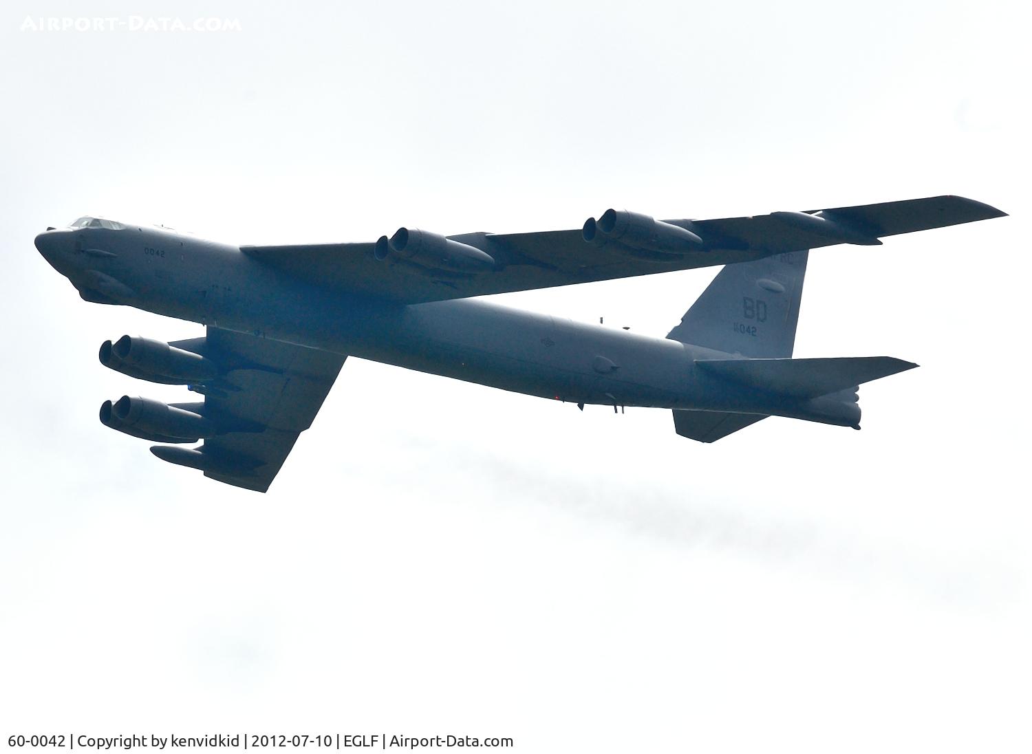 60-0042, 1960 Boeing B-52H Stratofortress C/N 464407, Performing a flyby at FIA 2012.