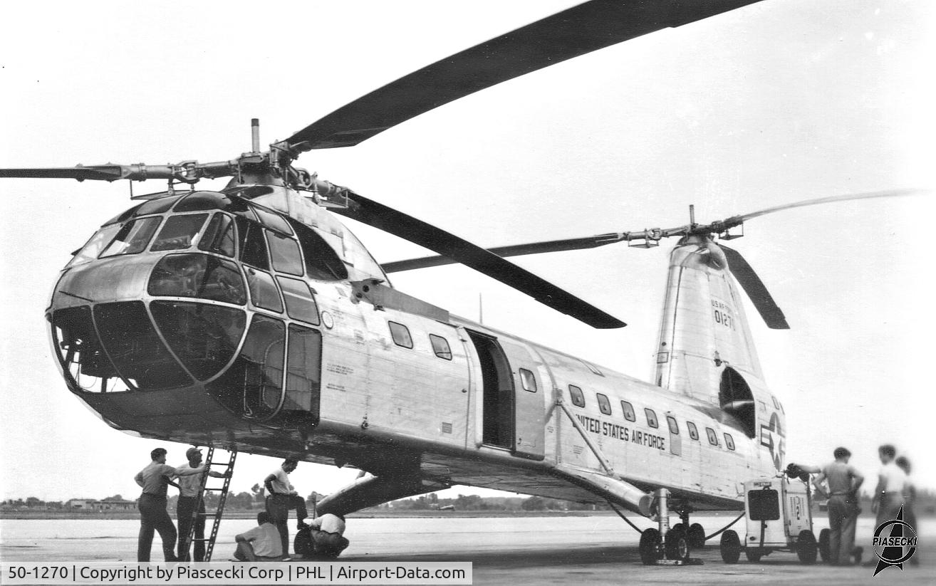 50-1270, 1953 Piasecki YH-16A C/N not found 50-1270, YH-16A - Second prototype- Lost over South Jersey 05 Jan 1956 aprrox 4pm -after engine-transmission bearing failure led to an in flight breakup. (Crash site- Mattson Farm, Oldmans Creek Rd, outside Swedesboro NJ)