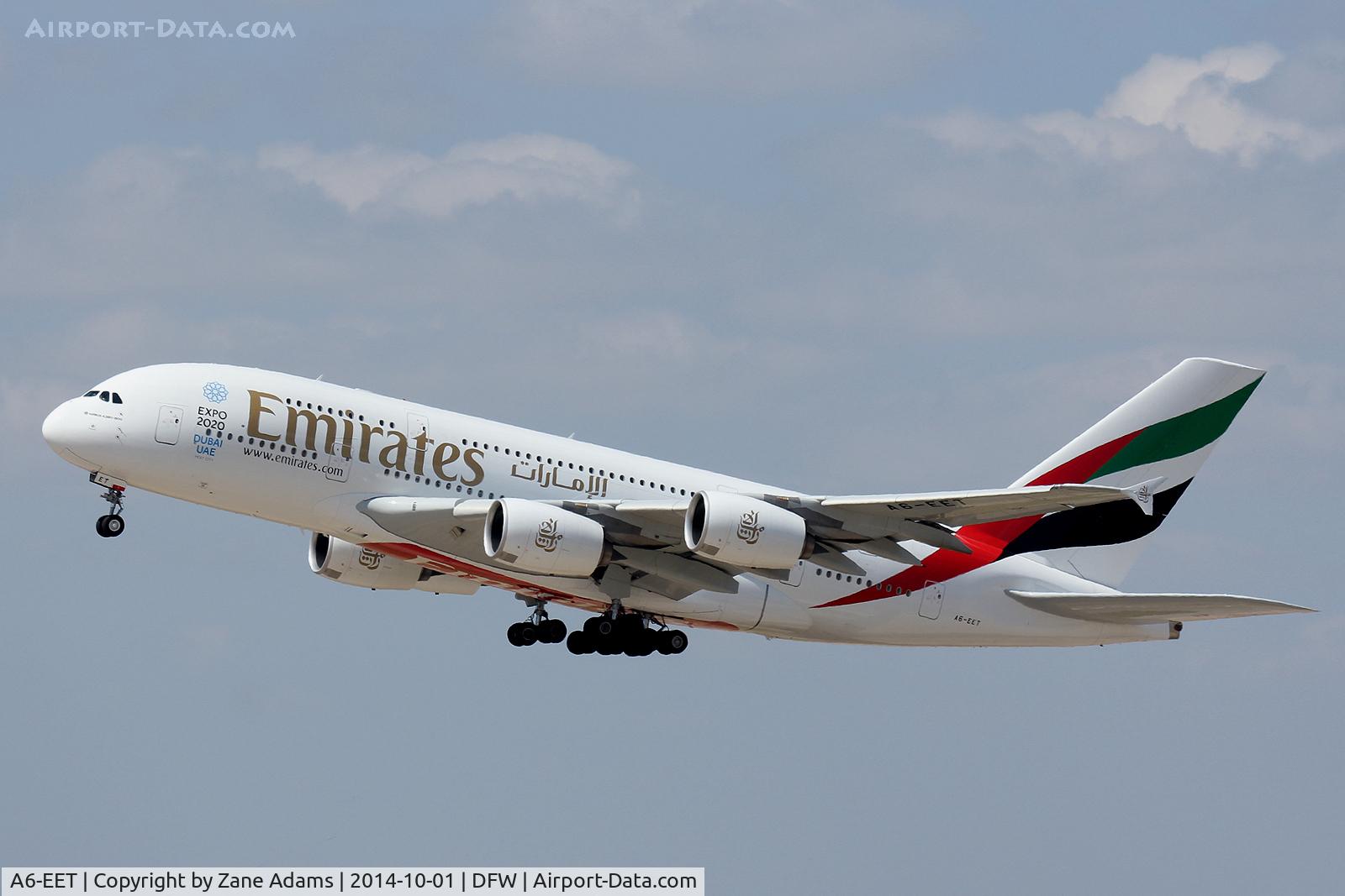 A6-EET, 2013 Airbus A380-861 C/N 142, Emirates A380 Departing DFW Airport