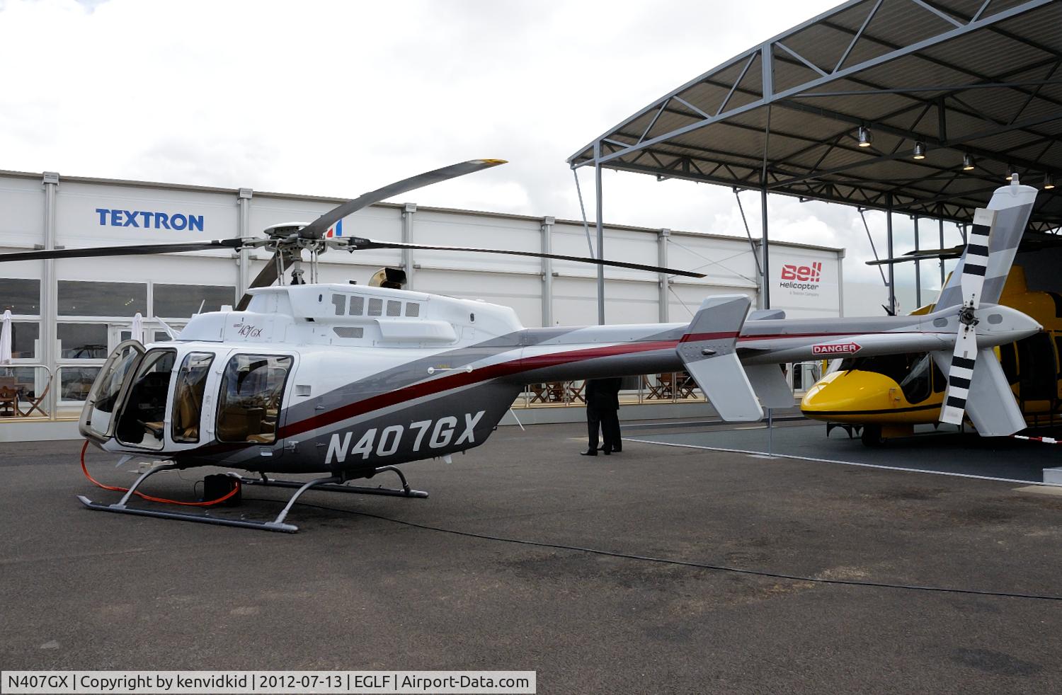 N407GX, 2010 Bell 407 C/N 54300, On static display at FIA 2012.
