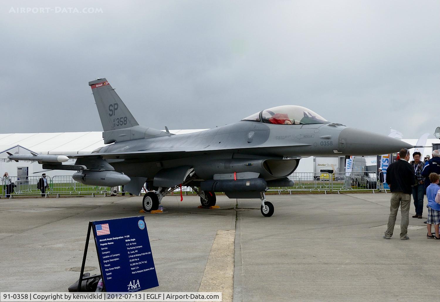 91-0358, 1993 General Dynamics F-16CJ Fighting Falcon C/N CC-56, On static display at FIA 2012.