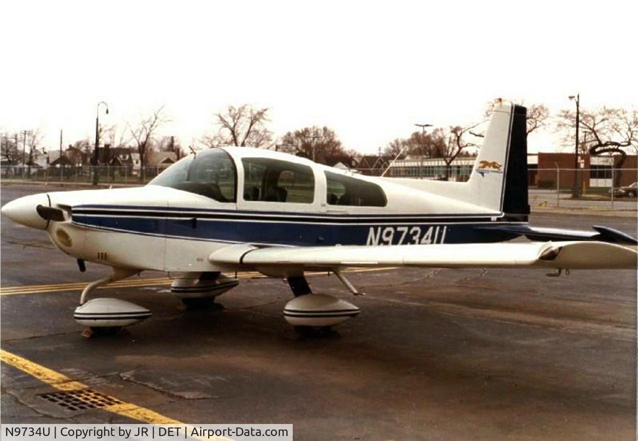 N9734U, 1976 Grumman American AA-5A Cheetah C/N AA5A-0134, Detroit City Airport, 1977, Longhorn Aviation Inc.