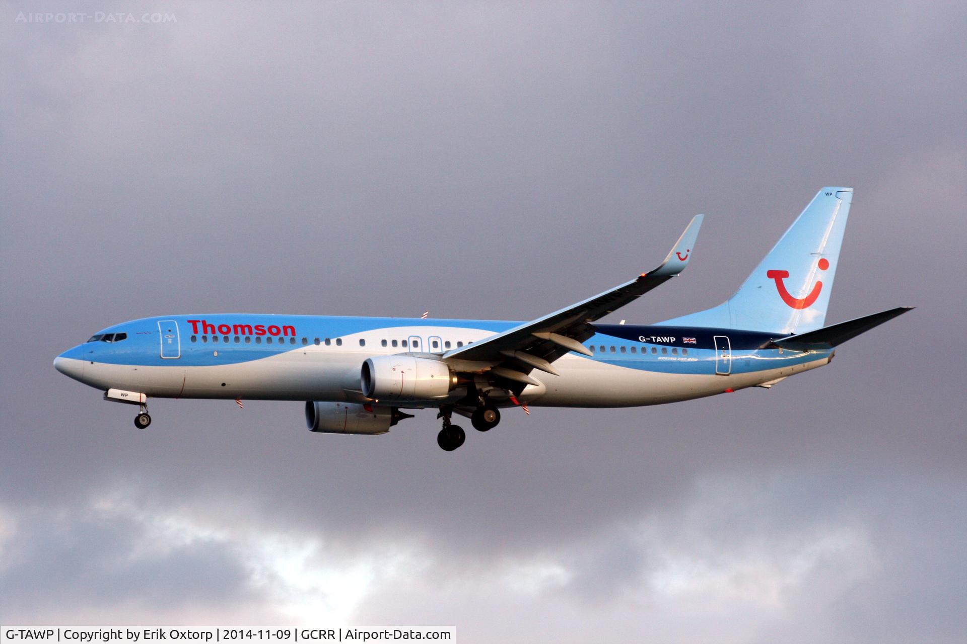 G-TAWP, 2013 Boeing 737-8K5 C/N 37257, G-TAWP landing in ACE