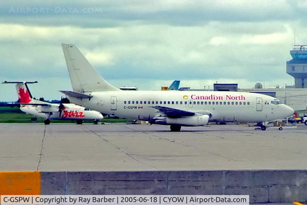 C-GSPW, 1981 Boeing 737-275C C/N 22618, Boeing 737-275C [22618] (Canadian North) Ottawa-Macdonald Cartier International~C 18/06/2005, Taken through glass on coach whilst moving.