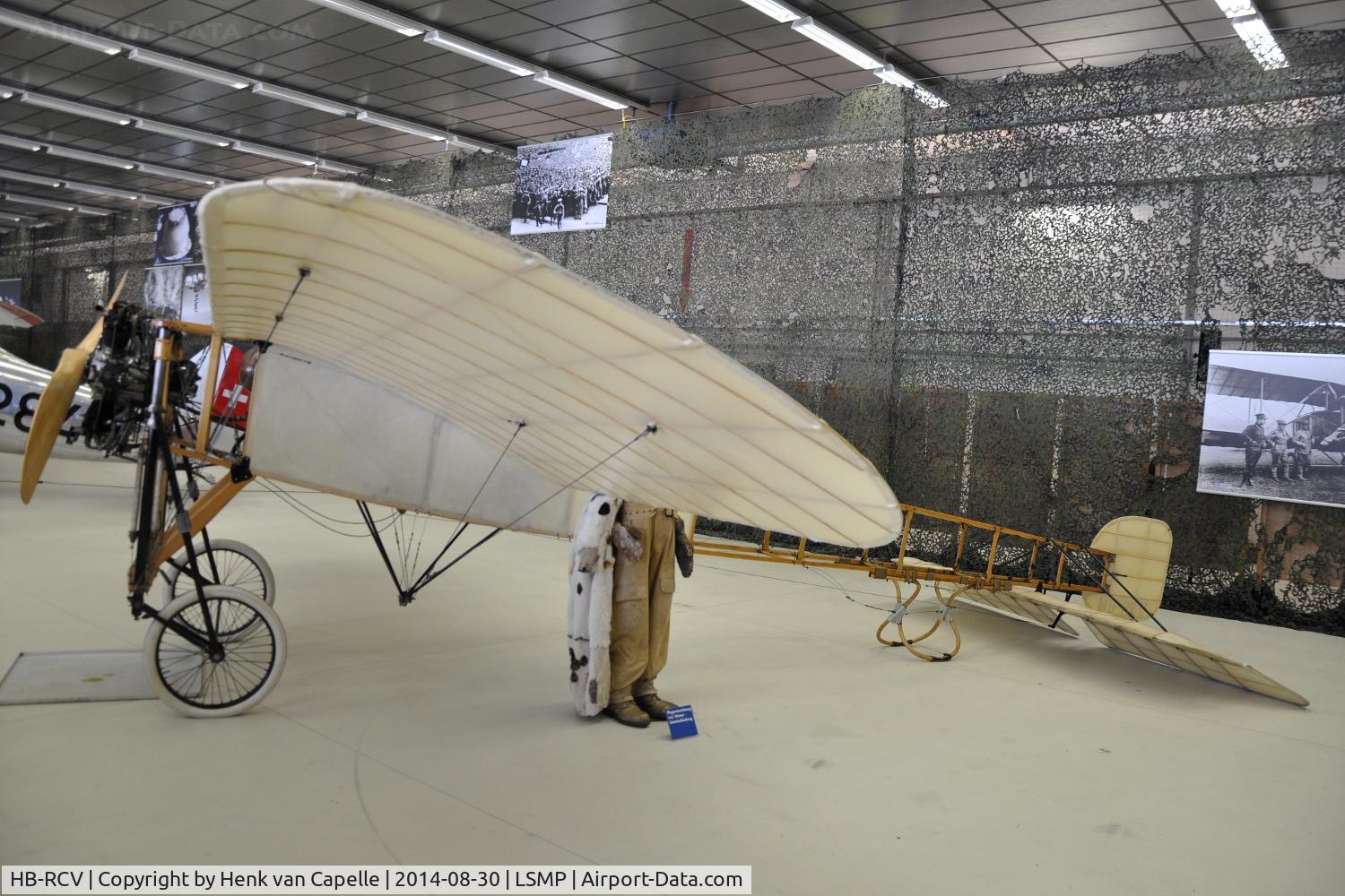 HB-RCV, 1999 Bleriot XI Replica C/N 1 (HB-RCV), Bleriot XI replica from 1999 built by owner Hans Furrer in a hangar at Payerne Air Base, Switzerland.