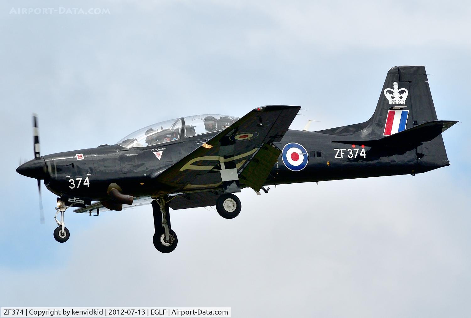 ZF374, 1992 Short S-312 Tucano T1 C/N S117/T88, Arriving at FIA 2014.