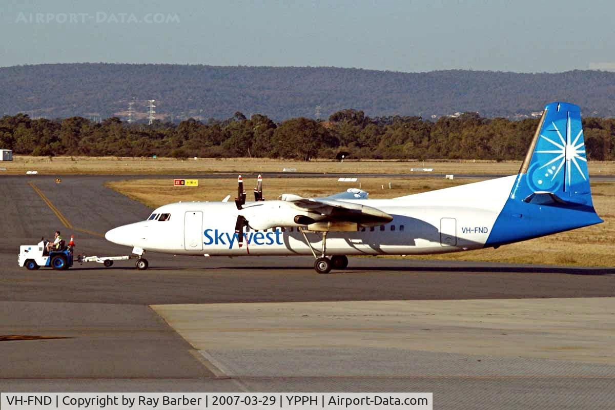 VH-FND, 1987 Fokker 50 C/N 20129, Fokker F-50 [20129] (Skywest Airlines (Pty)) Perth Int'l~VH 29/03/2007
