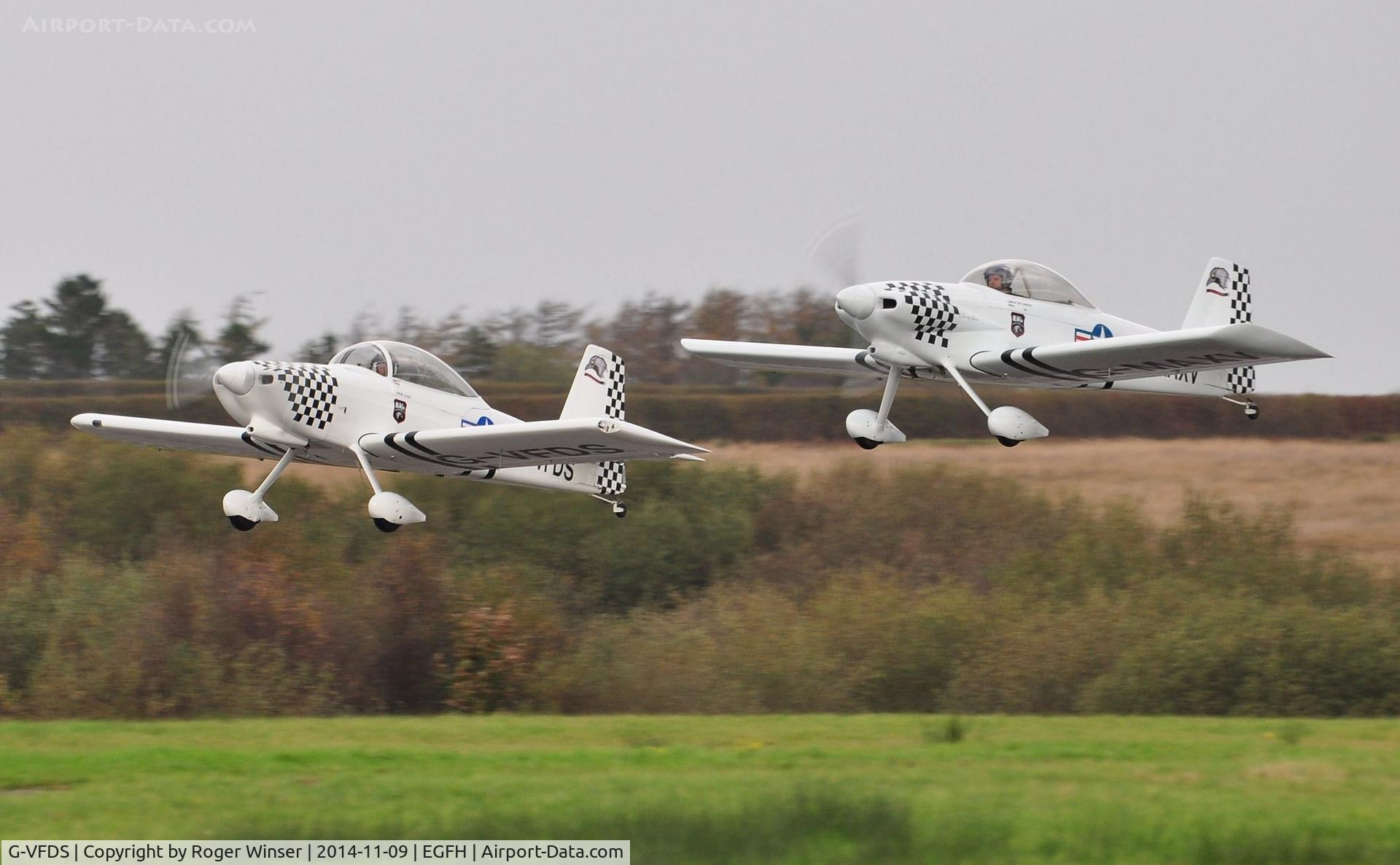 G-VFDS, 2012 Vans RV-8 C/N PFA 303-14637, Team Raven take off with Vans RV-4 (G-MAXV Raven 1) leading G-VFDS (Raven 2).