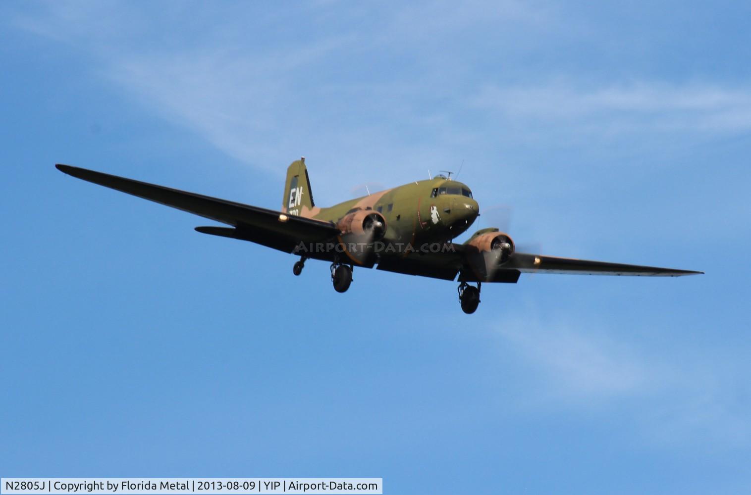 N2805J, 1944 Douglas DC3C-R-1830-90C C/N 20835, AC-47 Spooky arriving at 2013 Thunder Over Michigan