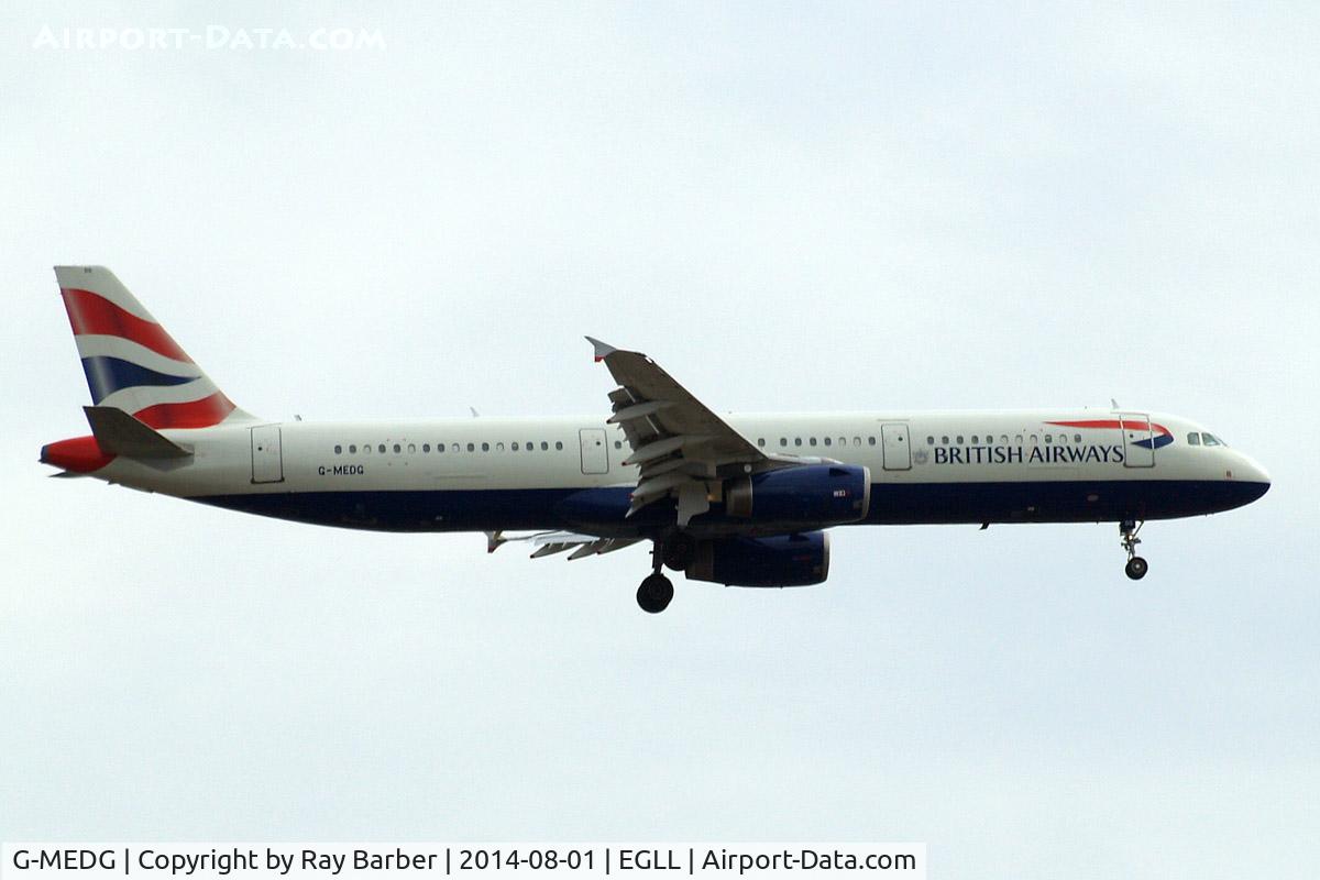 G-MEDG, 2002 Airbus A321-231 C/N 1711, Airbus A321-231 [1711] (British Airways) Home~G 01/08/2014. On approach 27L.
