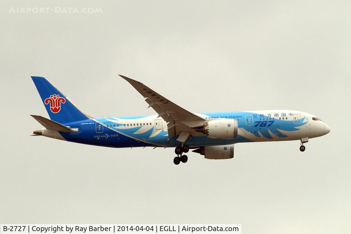 B-2727, 2012 Boeing 787-8 Dreamliner C/N 34925, Boeing 787-8 Dreamliner [34925] (China Southern Airlines) Home~G 04/04/2014. On approach 27L.