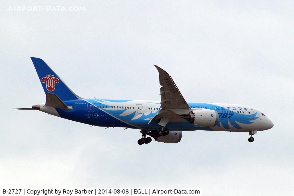 B-2727, 2012 Boeing 787-8 Dreamliner C/N 34925, Boeing 787-8 Dreamliner [34925] (China Southern Airlines) Home~G 08/08/2014. On approach 27L.