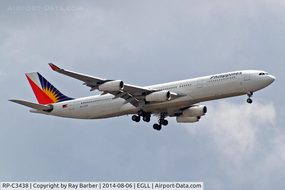 RP-C3438, 2001 Airbus A340-313X C/N 387, Airbus A340-313X [387] (Philippine Airlines) Home~G 06/08/2014. On approach 27L.