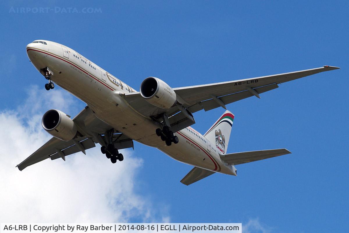 A6-LRB, 2007 Boeing 777-237/LR C/N 36301/621, Boeing 777-237LR [36301] (Etihad Airways) Home~G 16/08/2014. On approach 27R.