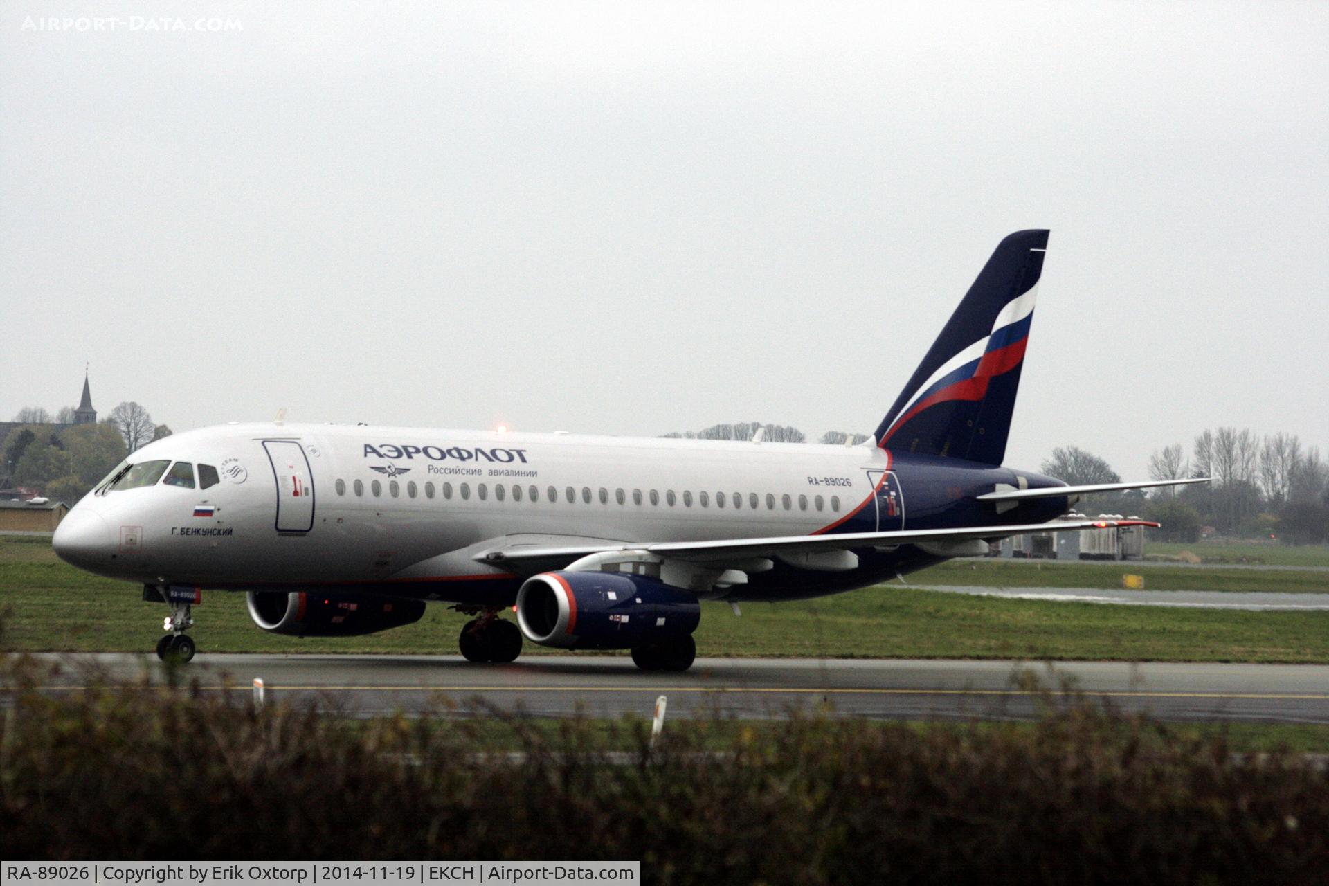 RA-89026, 2014 Sukhoi SuperJet 100-95B C/N 95051, RA-89026 just arrived rw 04L