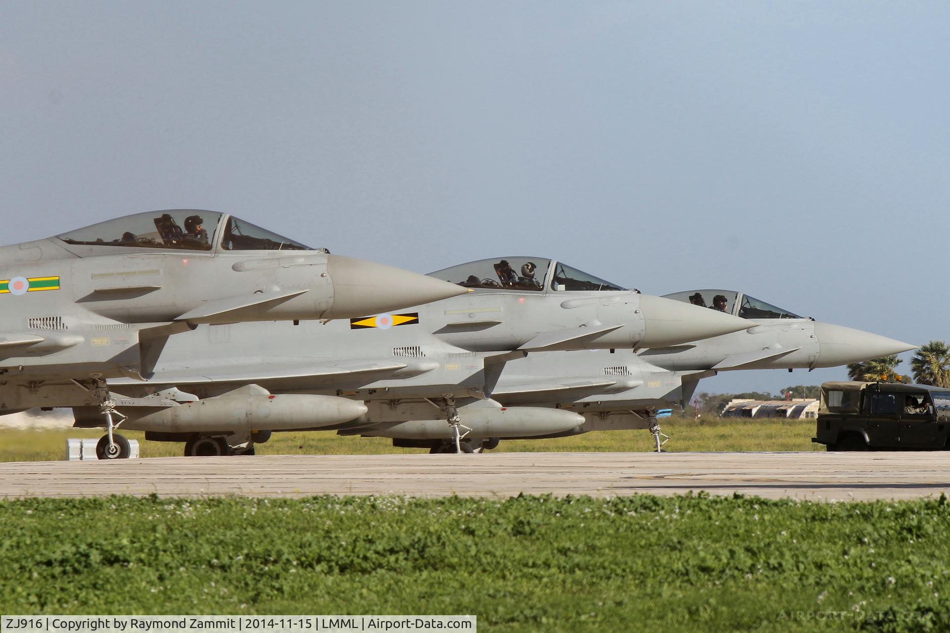 ZJ916, 2005 Eurofighter EF-2000 Typhoon FGR4 C/N 0057/BS007, Eurofighters EF-2000 Typhoons FGR4 ZJ916, ZJ919 and ZJ935 flew to Malta for a night stop during transit from UAE to UK. They were accompanied by A330 Voyager ZZ335 for there inflight refueling.