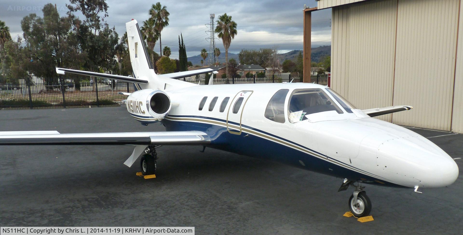 N511HC, 1979 Cessna 501 Citation I/SP C/N 501-0136,  A rare transient Cessna Citation I sitting in front of the Lafferty Aircraft Sales hangar at Reid Hillview, CA.
