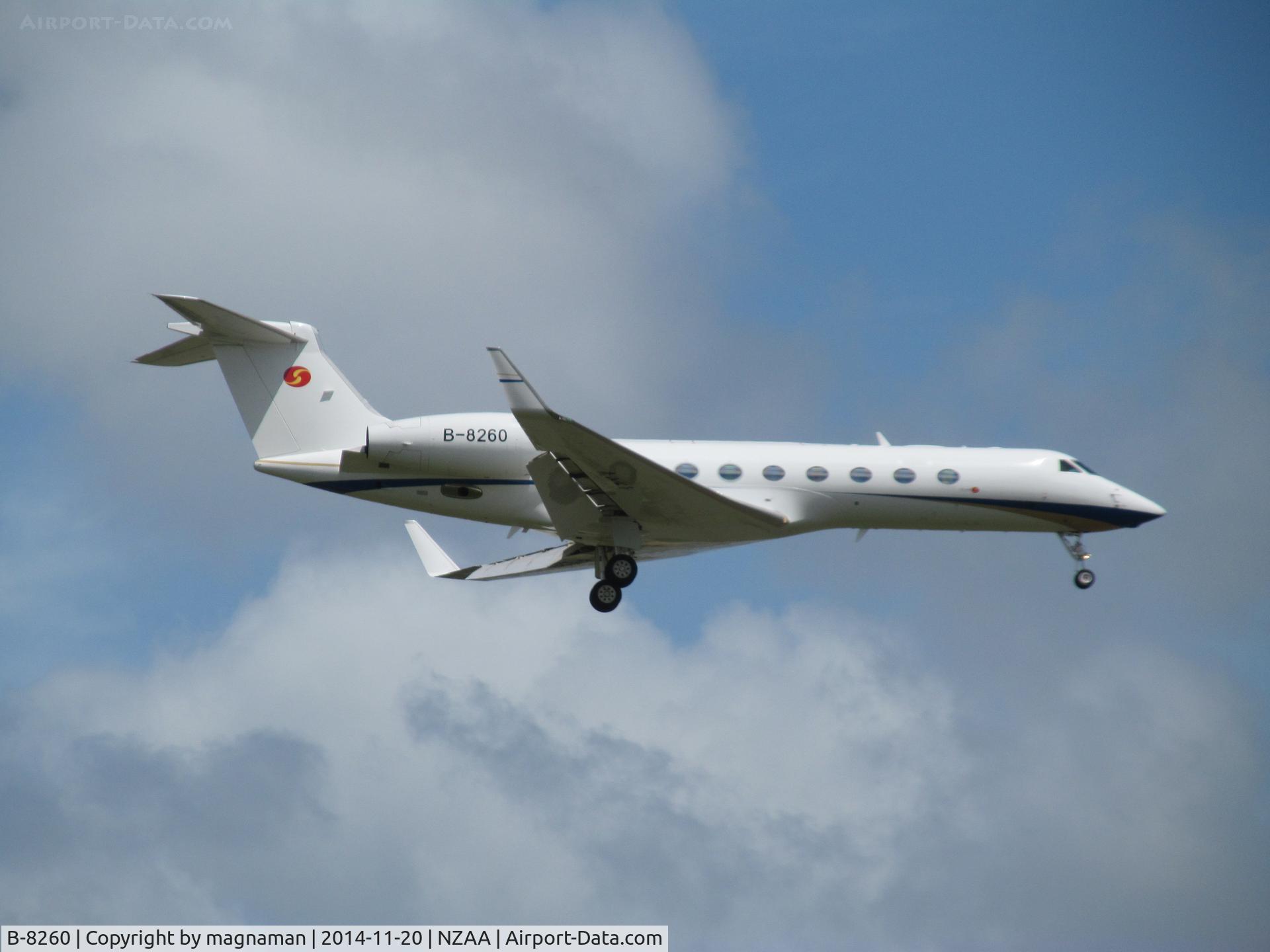 B-8260, 2012 Gulfstream Aerospace GV-SP (G550) C/N 5373, landing at AJL up from NZCH
