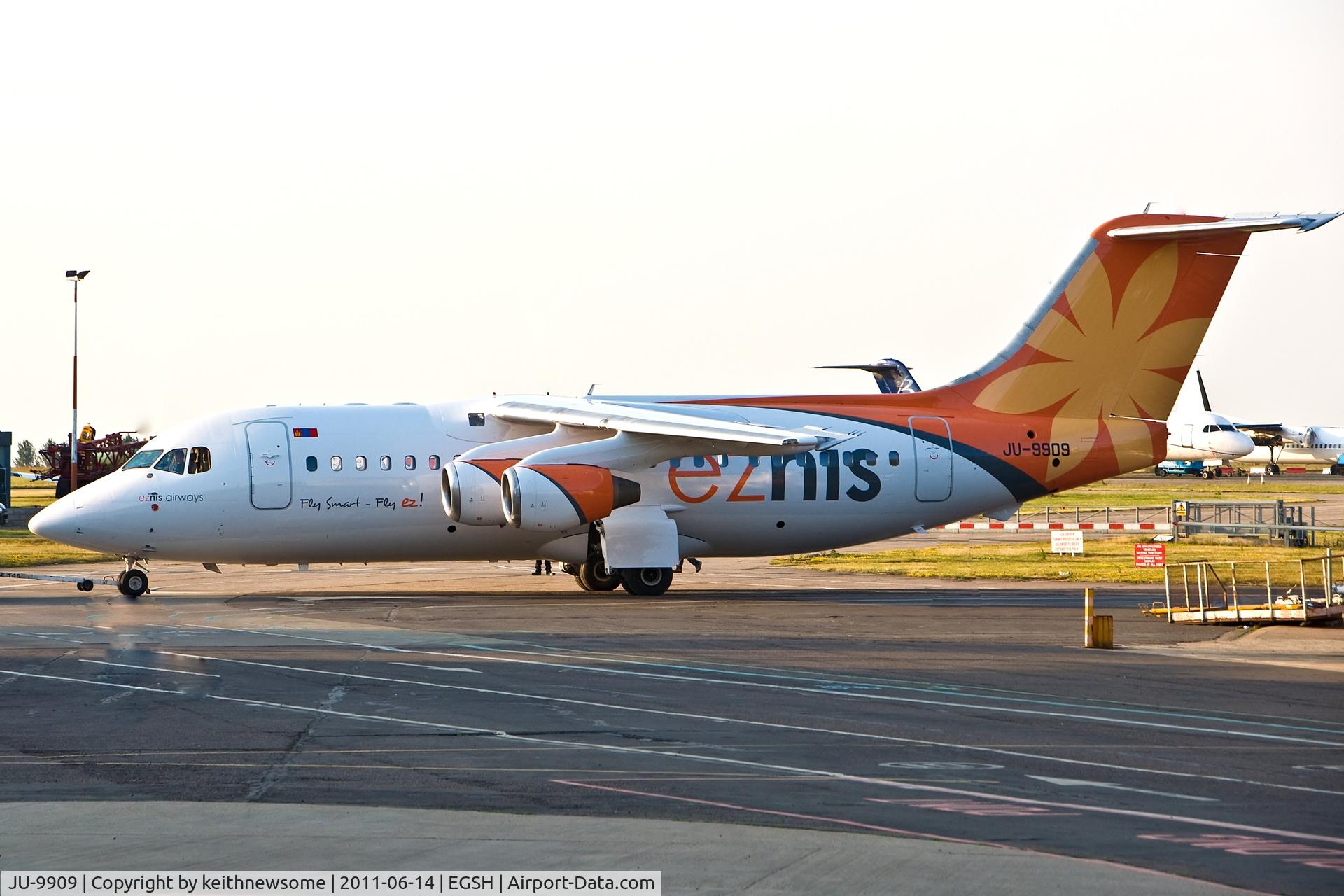 JU-9909, 1995 British Aerospace Avro 146-RJ85 C/N E.2257, Removed from spray shop showing actual Eznis registration for a short time ! Formerly G-CGTP.