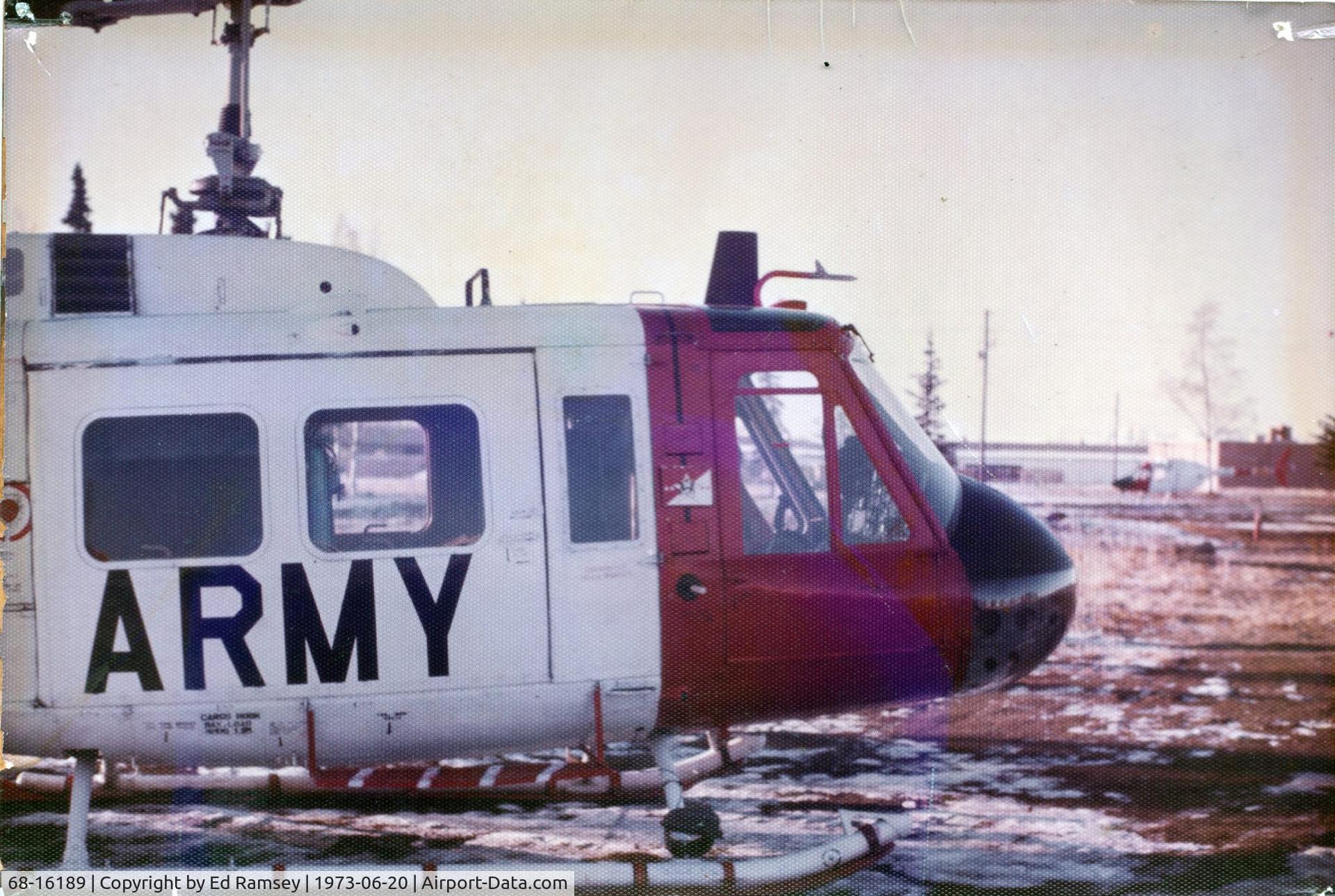 68-16189, 1968 Bell UH-1H Iroquois C/N 10848, 68-16189 was the VIP Acft from 1972-1974 in the 120th Avn BN Fort Richardson, AK while I was there.  I don't know how much longer it was there.
