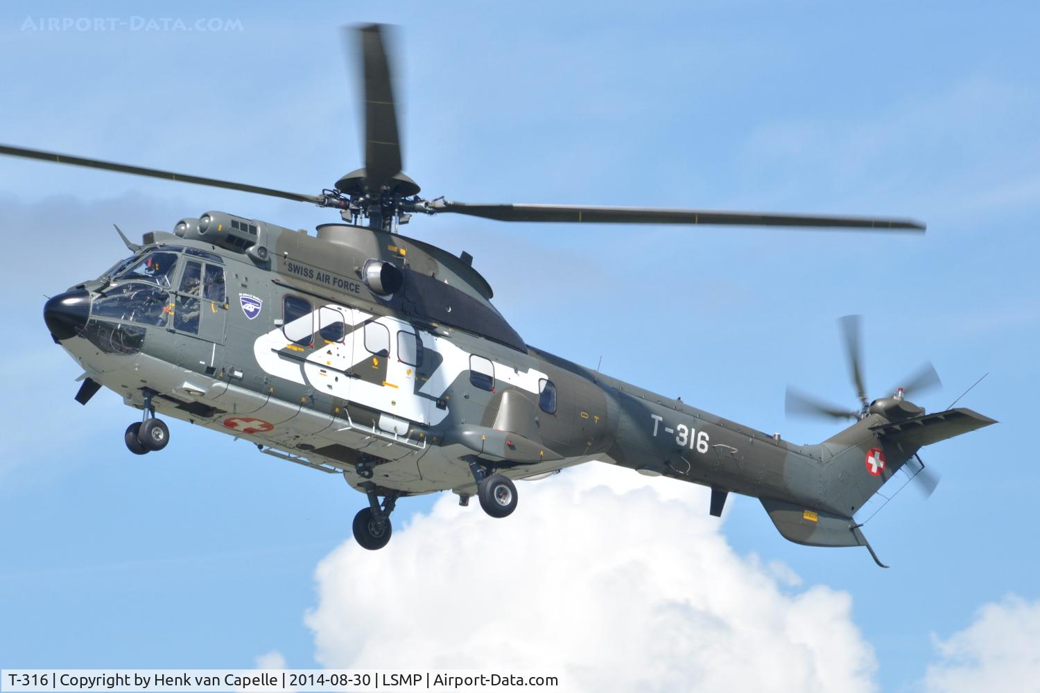 T-316, Aerospatiale TH89 Super Puma (AS-332M1) C/N 2334, Super Puma helicopter of the Schweizer Luftwaffe (Swiss Air Force) over Payerne Air Base during AIR14.