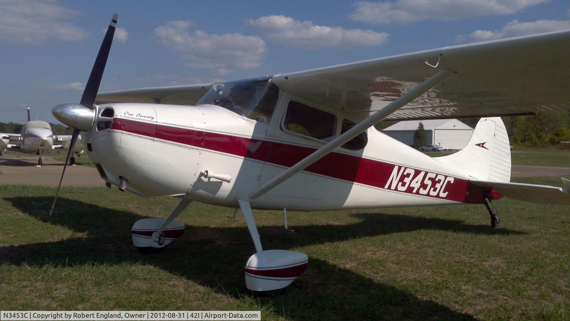 N3453C, 1954 Cessna 170B C/N 26496, Bought the airplane in August, 2012. Overhauled engine in April 2013. Great airplane in IFR configuration, Garmin 496, dual Omni, one with glide slope, nice paint, great interior. Fun airplane.