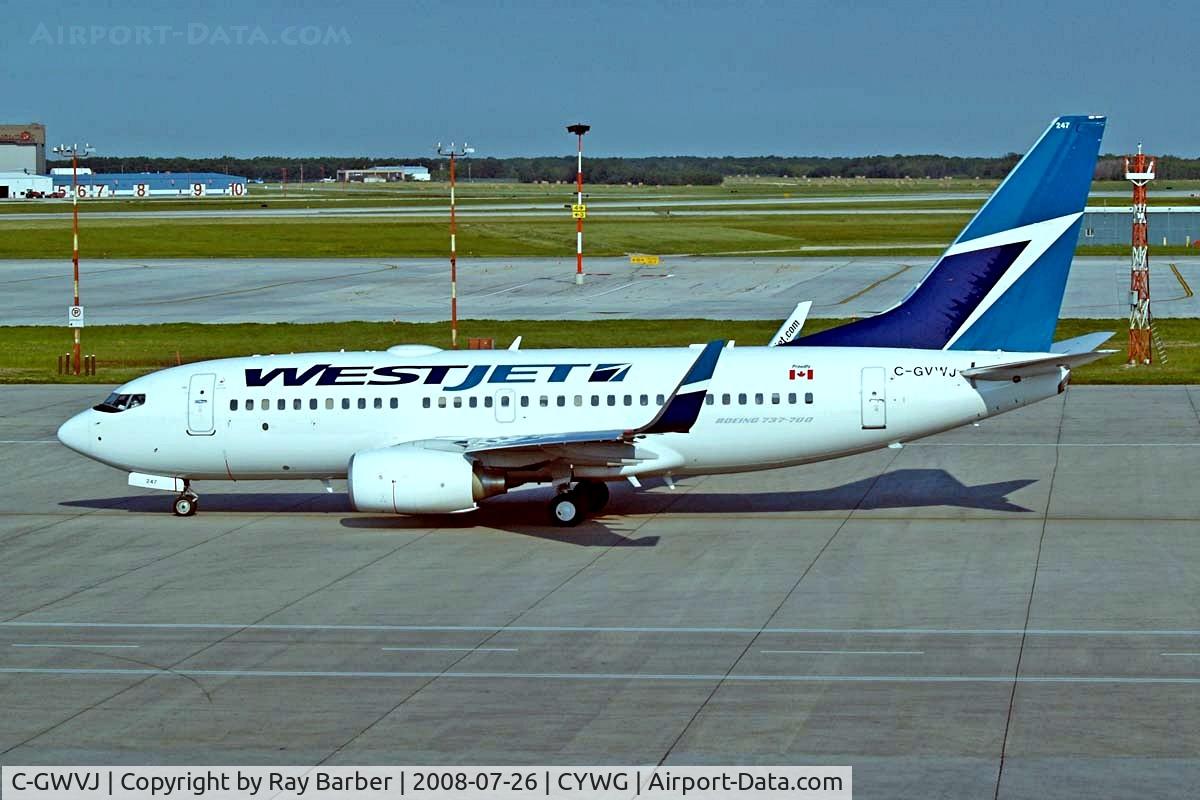 C-GWVJ, 1958 Cessna 182A Skylane C/N 51008, Boeing 737-7CT [36421] (Westjet) Winnipeg-International~C 26/07/2008