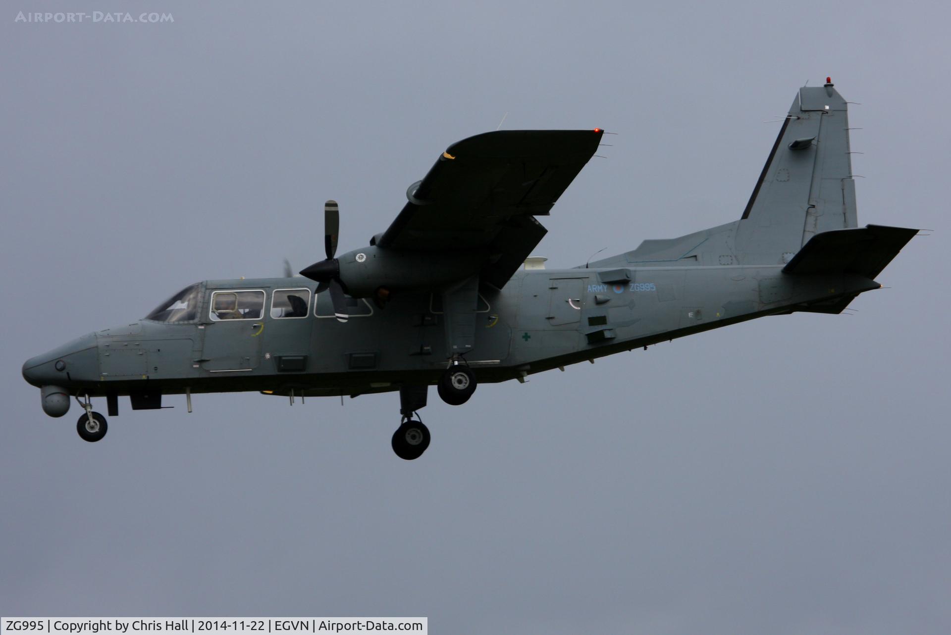 ZG995, 1994 Pilatus Britten-Norman BN-2T Defender AL1 C/N 4005, Army Air Corps Britten-Norman BN2T Defender AL1 making an emergency landing on one engine at RAF Brize Norton