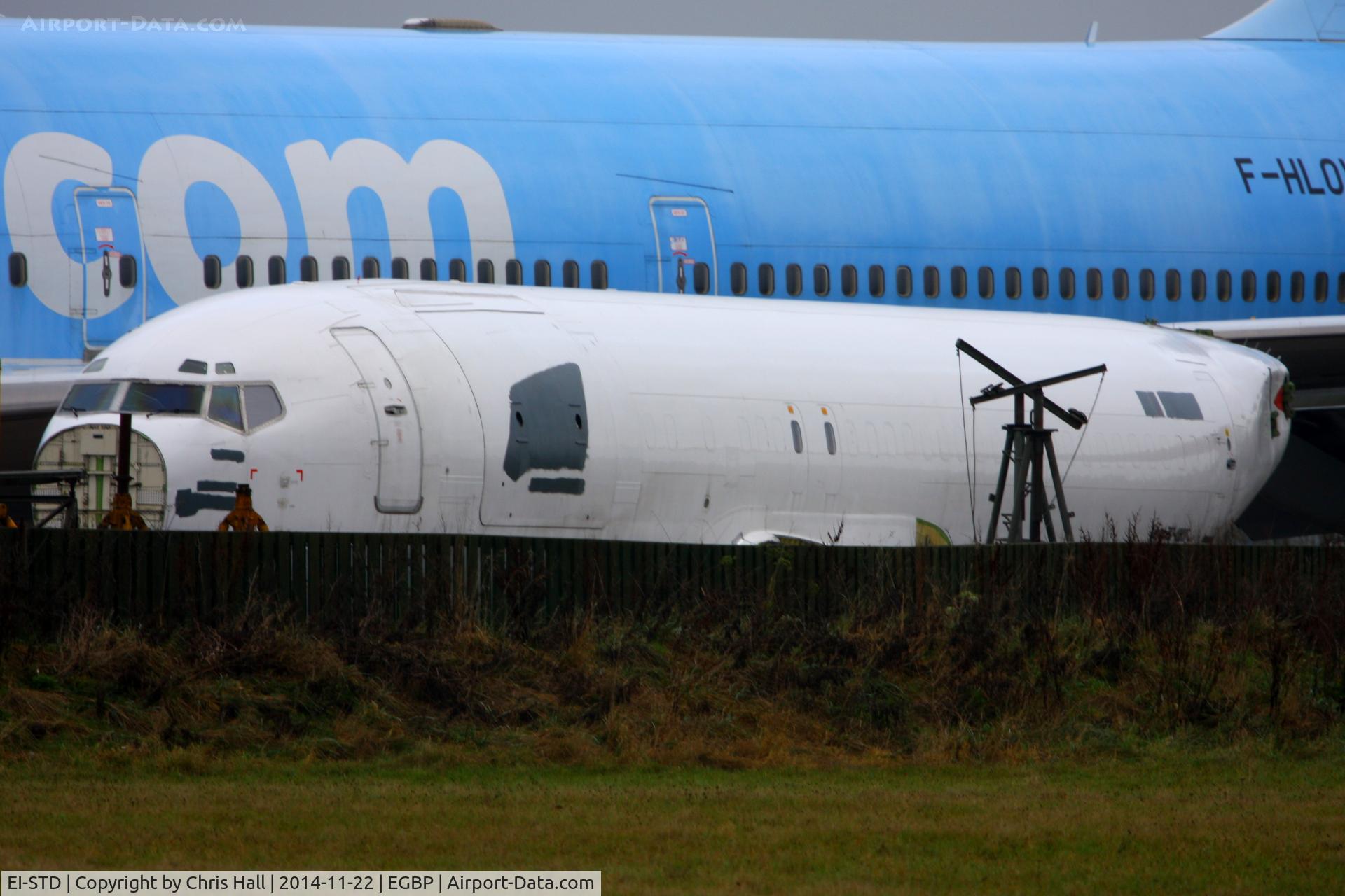 EI-STD, 1990 Boeing 737-476 C/N 24433, Air Contractors B737 w/o ot East Midlands when the main left landing gear was ripped off on landing, now in the scrapping area at Kemble