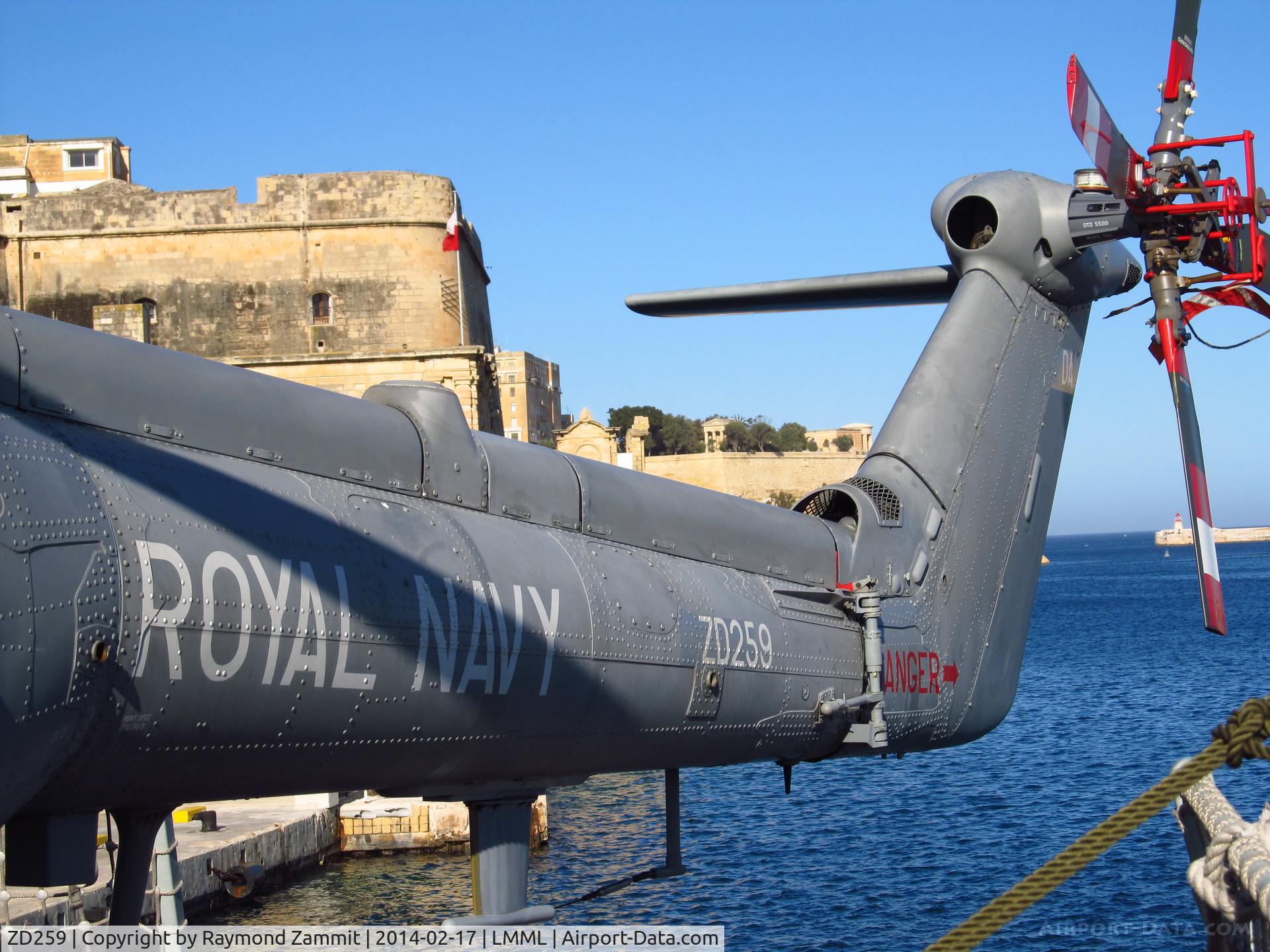 ZD259, 1983 Westland Lynx HMA.8SRU C/N 286, Westland Lynx ZD259/451 aboard HMS Daring in Malta Grand Harbour during visit.