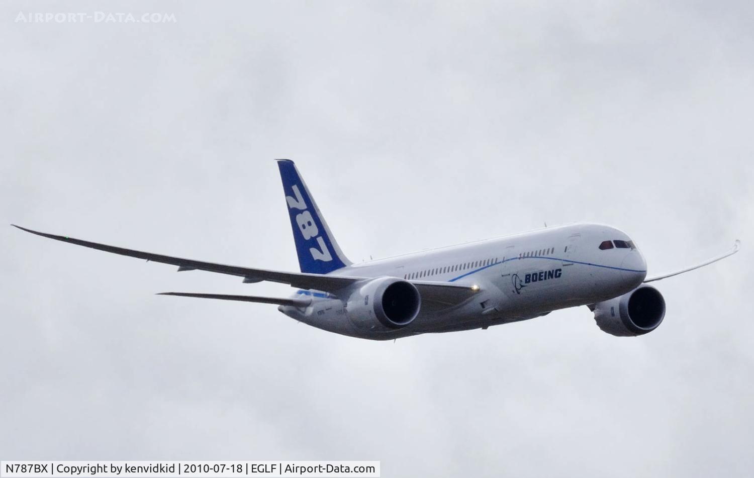 N787BX, 2010 Boeing 787-8 Dreamliner C/N 40692, Arriving for static display at FIA 2010.
