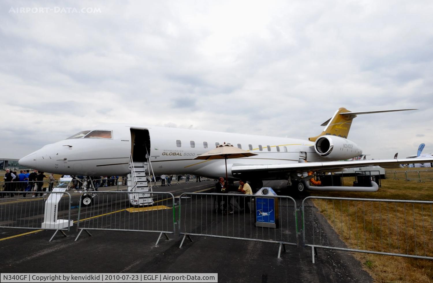 N340GF, 2009 Bombardier BD-700-1A11 Global 5000 C/N 9340, On static display at FIA 2010.