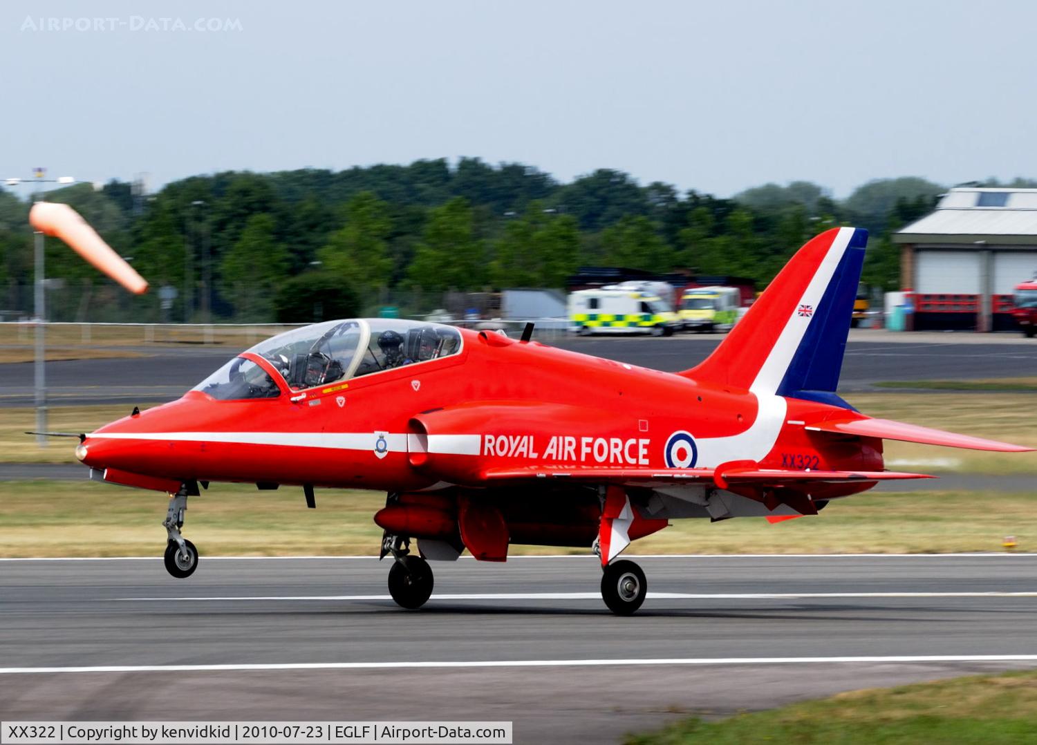 XX322, 1980 Hawker Siddeley Hawk T.1A C/N 165/312147, Arriving at FIA 2010.
