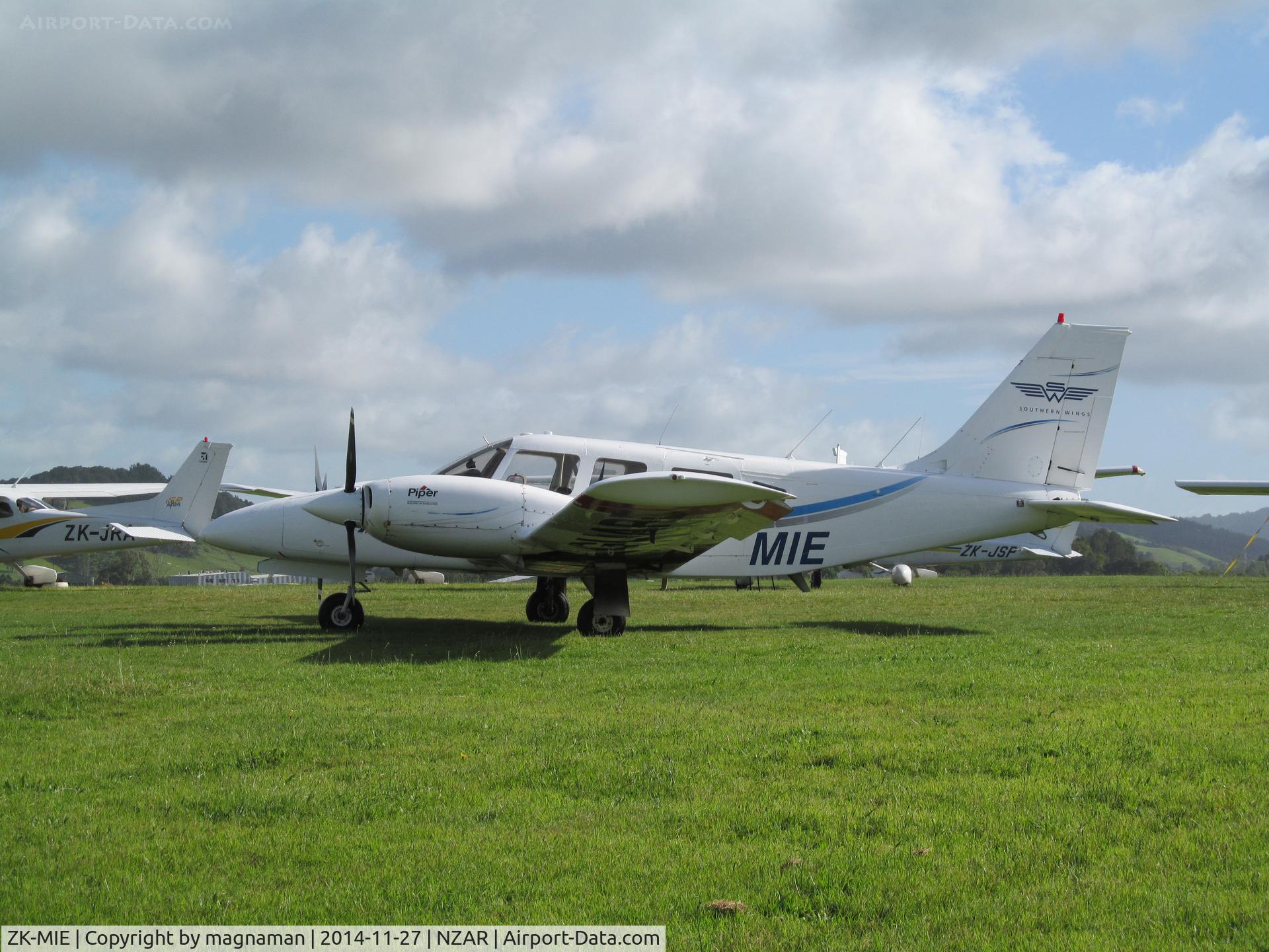 ZK-MIE, Piper PA-34-200T C/N 34-8170056, Now based at Ardmore - looked like Coastguard titles under the wing.