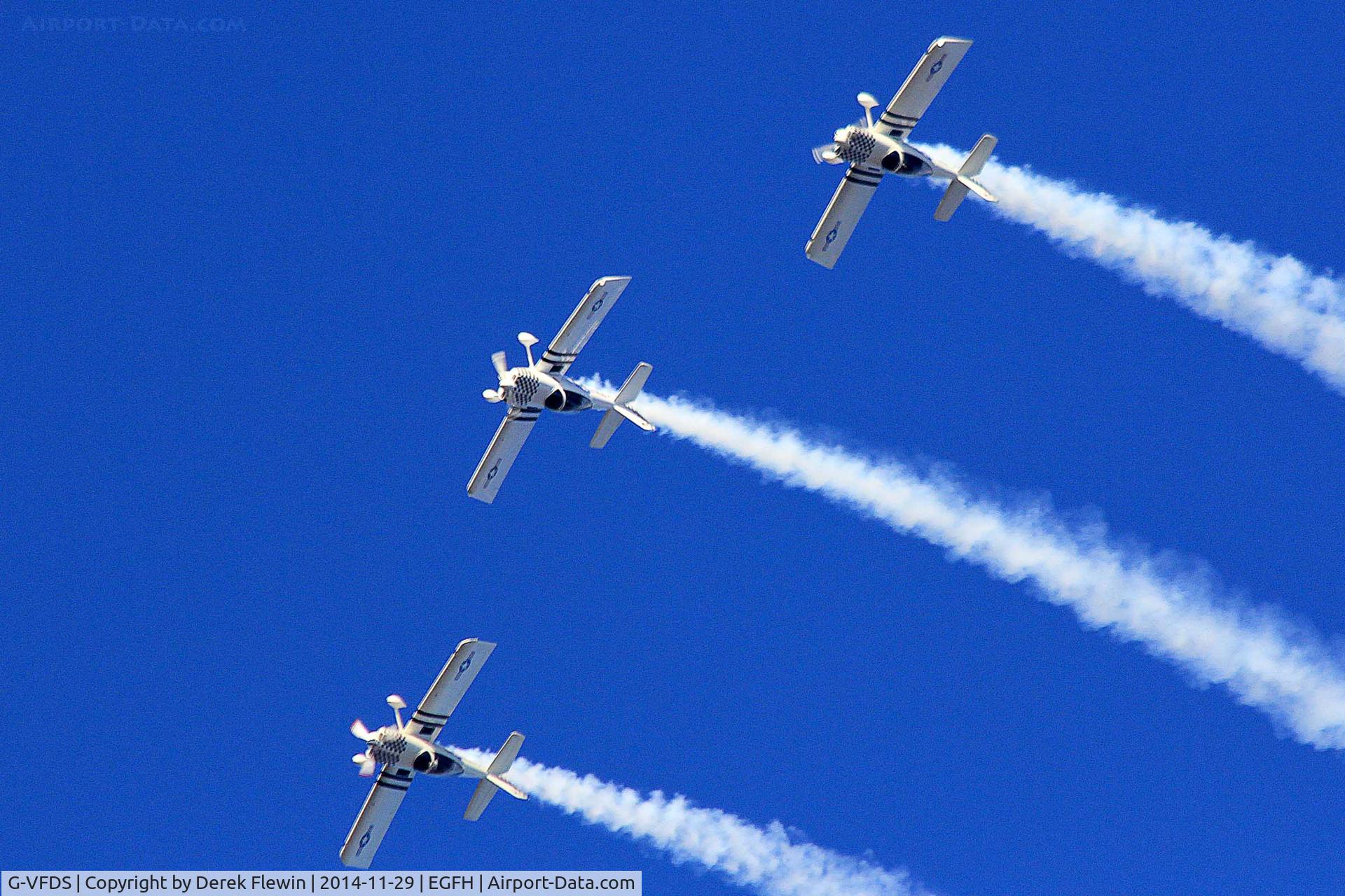G-VFDS, 2012 Vans RV-8 C/N PFA 303-14637, Vans RV-8, seen leading G-EGRV and G-CIBM, returning to EGFH after a practice sortie over EGFP, prior to landing on runway 04.