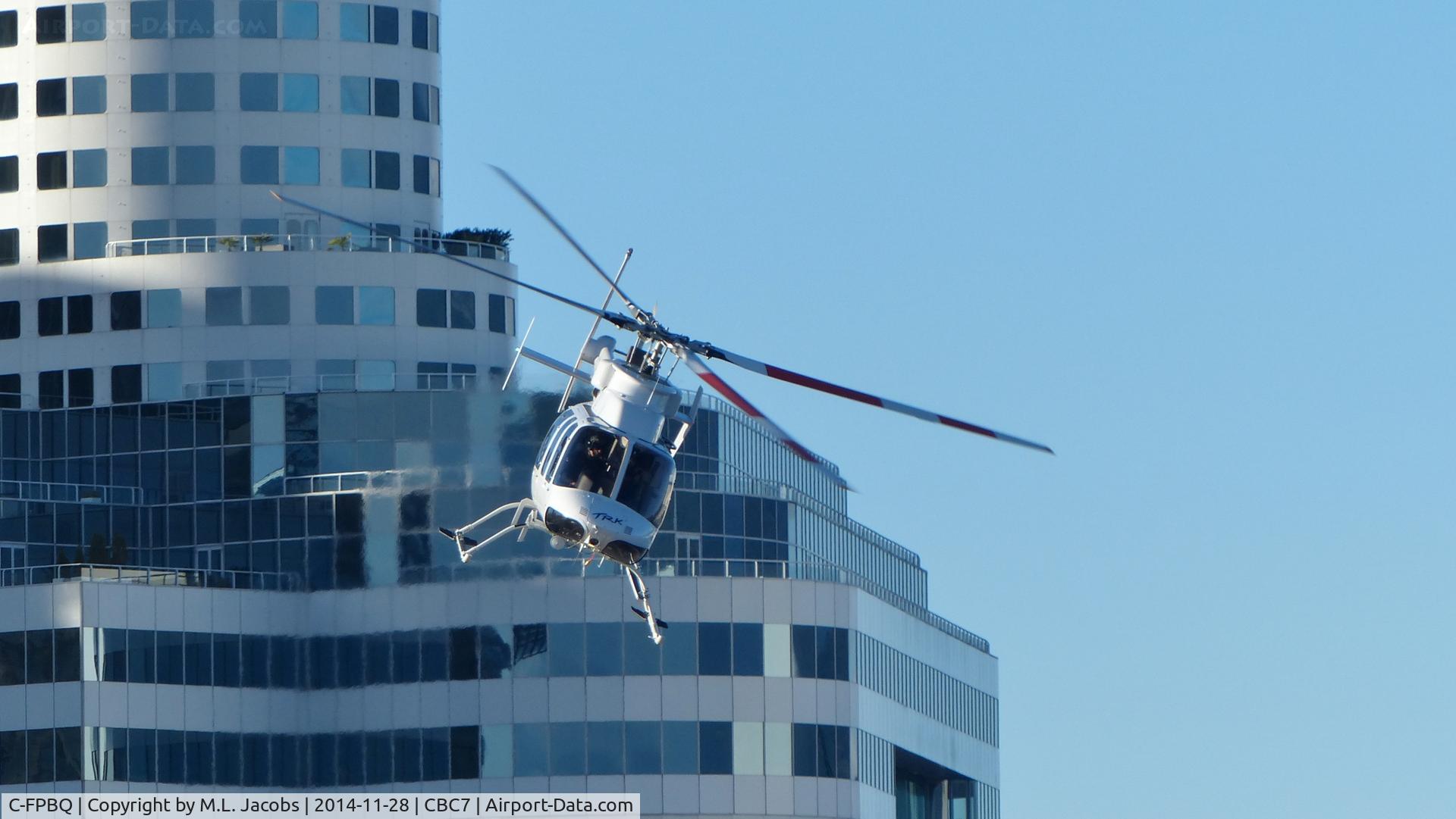 C-FPBQ, 1996 Bell 407 C/N 53042, TRK Helicopters Bell 407 approaching Vancouver Harbour Heliport.